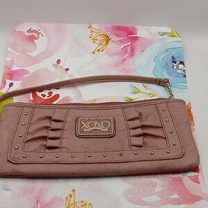 XOXO Ruffle PURSE Rosetone Zip Around Clutch Wallet Pink Silver Studded